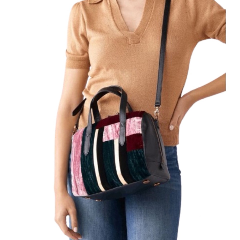 Fossil Multicolor Velvet & Leather Crossbody Satchel